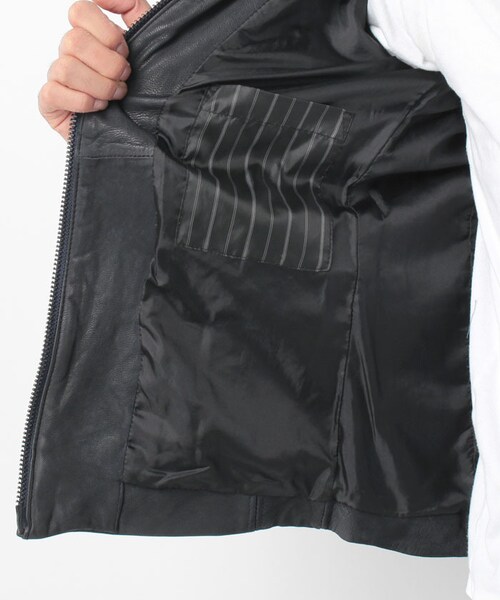 MORGAN HOMME（モルガンオム）の「オープンスタンドシングルレザー（984G47）（ジャケット/アウター・メンズ・ベージュ/ネイビー・M/L）」の9枚目の写真