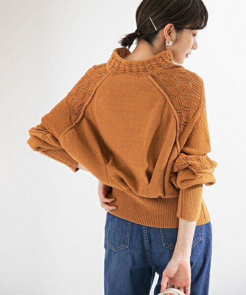 KBF(ケイビーエフ)の「ドッキングパターンデザインニット(ニット/セーター・レディース・オレンジ・one)」の1枚目の写真