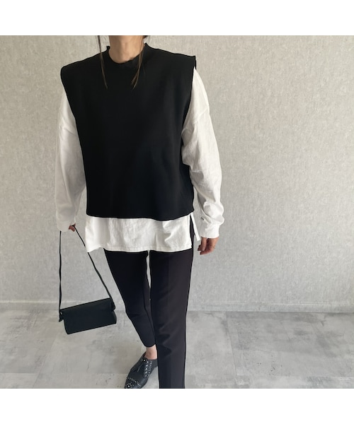 copine（コピン）の「【2021ss】レイヤードスタイルに♪切りっぱなし風ニットベスト(2color)【クリックポスト対象商品】（ベスト・レディース・ベージュ/ブラック・ワンサイズ）」の2枚目の写真