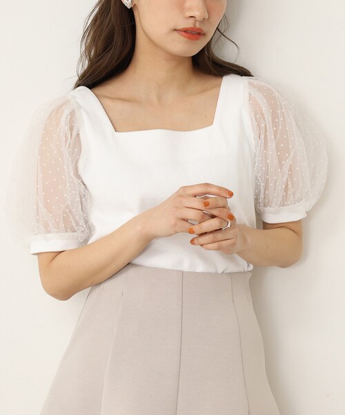 one after another NICE CLAUP(ワンアフターアナザーナイスクラップ)の「シアードットテレコトップス(Tシャツ/カットソー・レディース・オフホワイト/グレー/ブラック/ミント/モカ・0)」の1枚目の写真