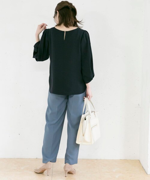 URBAN RESEARCH ROSSO - ドッキングシアーデザインスリーブブラウス【ネイビー】、デコルテパウダー他 URBAN RESEARCH ROSSO - ドッキングシアーデザインスリーブ