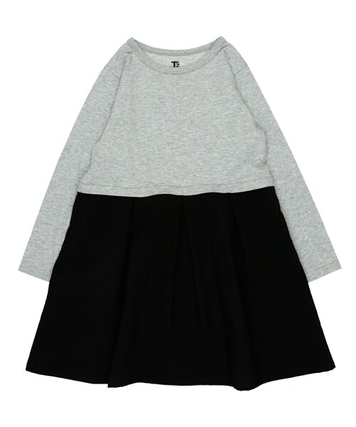 T>>2（ティーツー）の「長袖切替ワンピース（ワンピース・キッズ・ホワイト×グリーン/ピンク×ブラウン/杢グレー×ブラック/ブラック×グレー・90-150）」の3枚目の写真