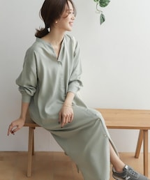 リヨセルスタンドカラーシャツワンピ