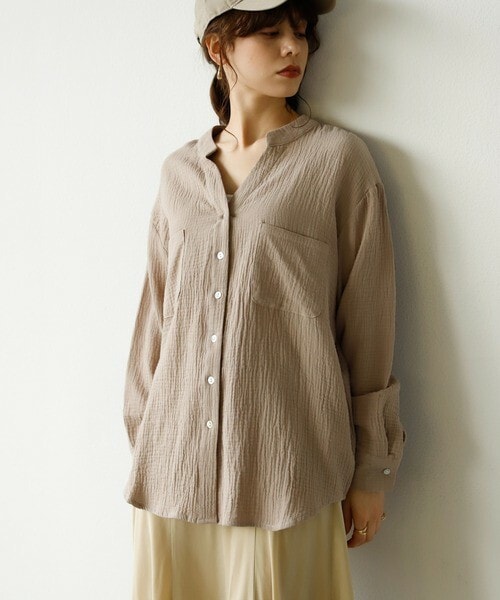 Auntie Rosa Holiday（アンティローザホリデー）の「キーネックダブルガーゼシャツ（シャツ/ブラウス・レディース・ホワイト/ブラック/ブラウン/グリーン/ブルー/パープル/イエロー・FREE）」の3枚目の写真