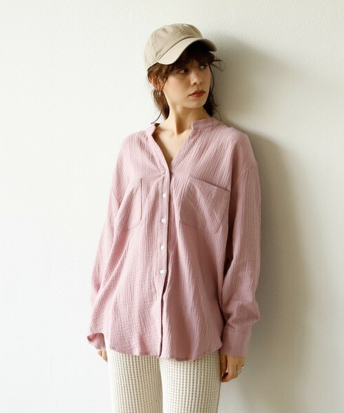 Auntie Rosa Holiday（アンティローザホリデー）の「キーネックダブルガーゼシャツ（シャツ/ブラウス・レディース・ホワイト/ブラック/ブラウン/グリーン/ブルー/パープル/イエロー・FREE）」の6枚目の写真