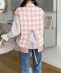 DHOLIC | バックリボンチェックベスト(ベスト)