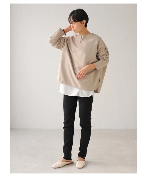 AMERICAN HOLIC（アメリカンホリック）の「キーネックポンチプルオーバー（トップス・アイボリー/チャコールグレー/ライトベージュ・F）」の14枚目の写真