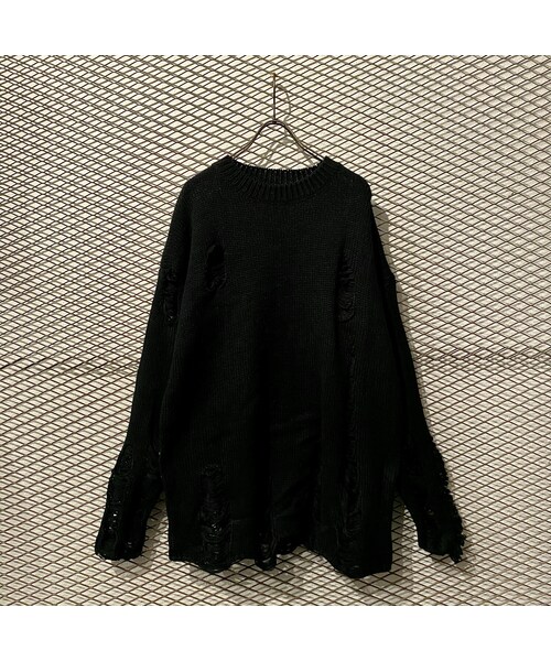 no brand(ノーブランド)の「Used - Crash Over Knit (Black)(ニット/セーター・メンズ・ブラック・XL程)」の1枚目の写真