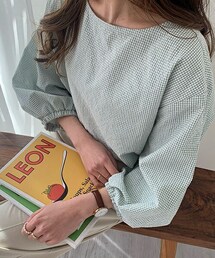 chocomee | ギンガムボリュームブラウス(シャツ/ブラウス)