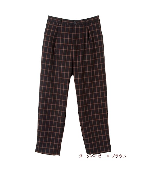 w closet(ダブルクローゼット)の「グラフチェックタックパンツ(パンツ・レディース・ダークネイビー×ブラウン/ブラック×オフホワイト/ダークグリーン×ブルー・FREE)」の2枚目の写真