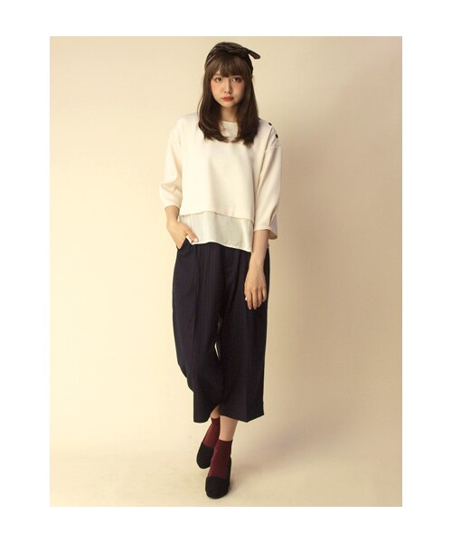 w closet（ダブルクローゼット）の「ストライプ7分丈ワイドクロップドタックパンツ（パンツ・レディース・グレー×ホワイト/ネイビー×レッド・FREE）」の10枚目の写真