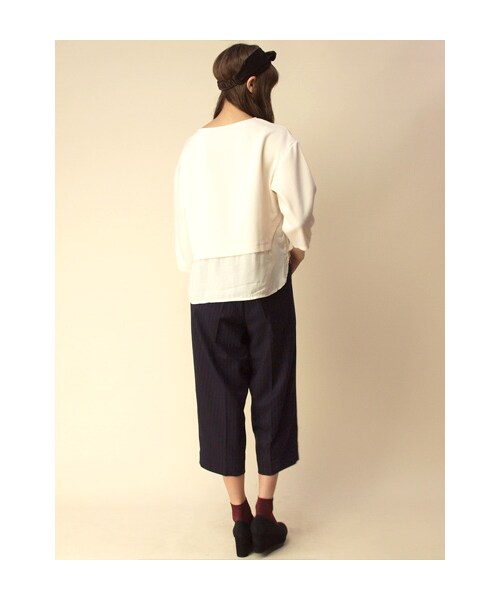 w closet（ダブルクローゼット）の「ストライプ7分丈ワイドクロップドタックパンツ（パンツ・レディース・グレー×ホワイト/ネイビー×レッド・FREE）」の5枚目の写真