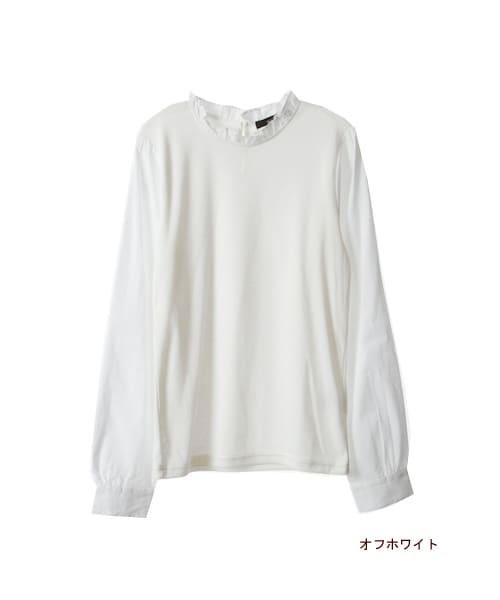 w closet(ダブルクローゼット)の「フライス衿フリル異素材切替長袖プルオーバー(トップス・レディース・オフホワイト/サックス/ネイビー・FREE)」の1枚目の写真