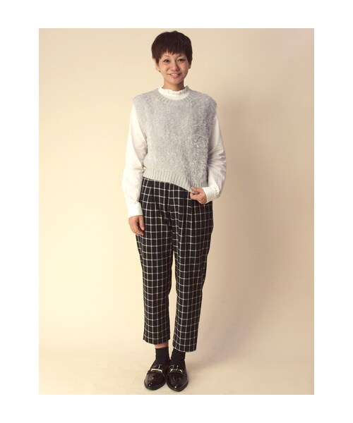 w closet(ダブルクローゼット)の「フライス衿フリル異素材切替長袖プルオーバー(トップス・レディース・オフホワイト/サックス/ネイビー・FREE)」の9枚目の写真