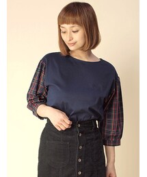 w closet | シルケット天竺×袖チェックプルオーバー(トップス)