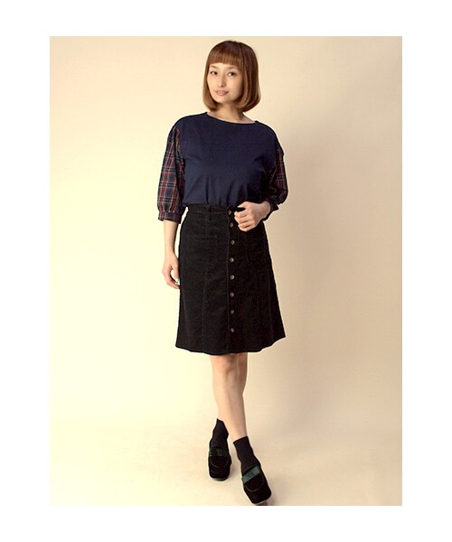 w closet（ダブルクローゼット）の「シルケット天竺×袖チェックプルオーバー（トップス・レディース・グレー×グリーン/ボルドー×ボルドー/ネイビー×ネイビー/ブラック×グレー・FREE）」の13枚目の写真