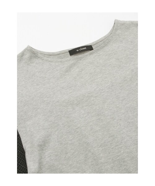 w closet（ダブルクローゼット）の「シルケット天竺×袖チェックプルオーバー（トップス・レディース・グレー×グリーン/ボルドー×ボルドー/ネイビー×ネイビー/ブラック×グレー・FREE）」の8枚目の写真