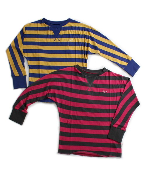 One deux boo(ワンドゥーブー)の「ドルマンスリーブTee(先染めボーダー)(トップス・キッズ・ブルー/ピンク・140cm/150cm)」の7枚目の写真