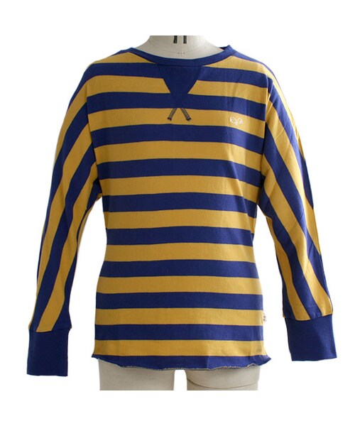 One deux boo(ワンドゥーブー)の「ドルマンスリーブTee(先染めボーダー)(トップス・キッズ・ブルー/ピンク・140cm/150cm)」の1枚目の写真