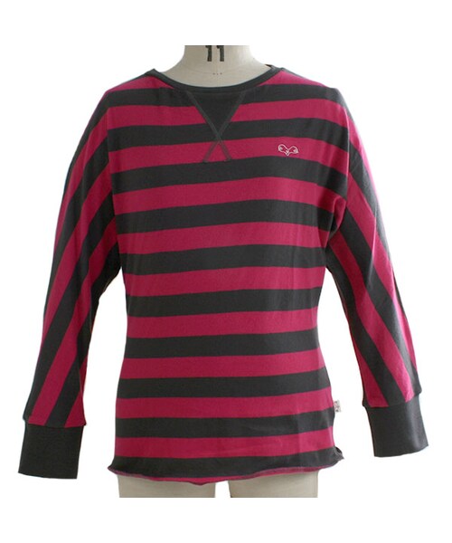 One deux boo(ワンドゥーブー)の「ドルマンスリーブTee(先染めボーダー)(トップス・キッズ・ブルー/ピンク・140cm/150cm)」の4枚目の写真