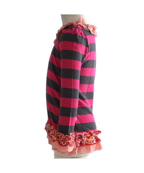 One deux boo（ワンドゥーブー）の「Girl's ロングスリーブTee（先染めボーダー）（トップス・キッズ・ブルー/ピンク・90cm/100cm/110cm/120cm/130cm/140cm）」の5枚目の写真