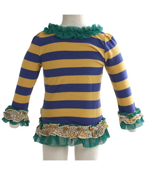 One deux boo（ワンドゥーブー）の「Girl's ロングスリーブTee（先染めボーダー）（トップス・キッズ・ブルー/ピンク・90cm/100cm/110cm/120cm/130cm/140cm）」の3枚目の写真