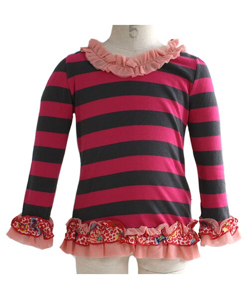 One deux boo（ワンドゥーブー）の「Girl's ロングスリーブTee（先染めボーダー）（トップス・キッズ・ブルー/ピンク・90cm/100cm/110cm/120cm/130cm/140cm）」の4枚目の写真
