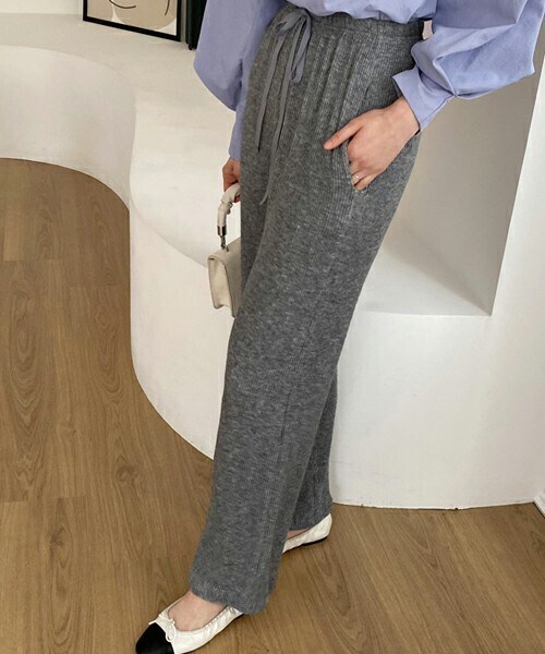 DHOLIC（ディーホリック）の「イージーリブニットパンツ（その他パンツ・レディース・ホワイト/グレー・ONESIZE）」の2枚目の写真