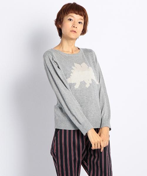 DOUBLE NAME（ダブルネーム）の「【STYLE BOOK掲載】恐竜ニットトップス（トップス・レディース・グリーン/キナリ/杢グレー・FREE）」の2枚目の写真