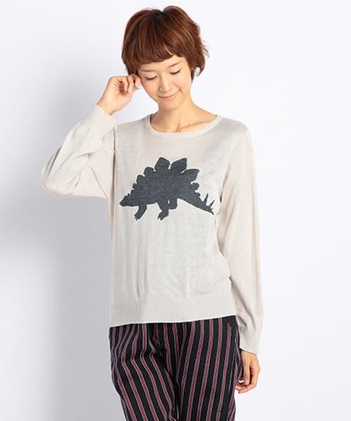 DOUBLE NAME（ダブルネーム）の「【STYLE BOOK掲載】恐竜ニットトップス（トップス・レディース・グリーン/キナリ/杢グレー・FREE）」の3枚目の写真