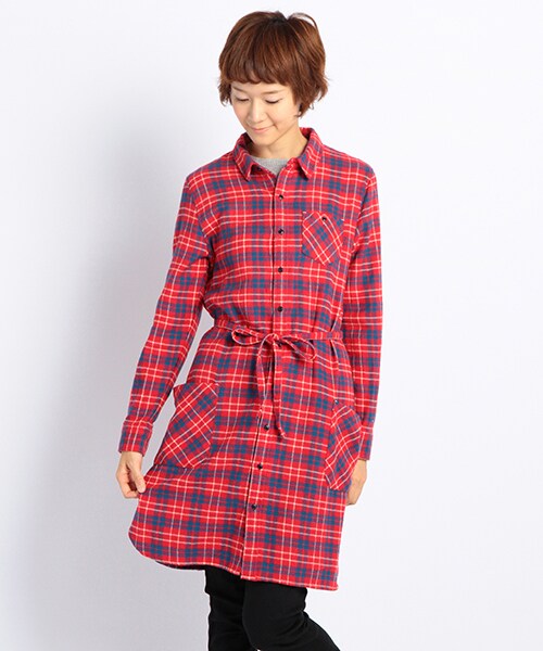 DOUBLE NAME（ダブルネーム）の「ネルチェックシャツコート（ワンピース/ドレス・レディース・ネイビー/レッド/イエロー・FREE）」の8枚目の写真