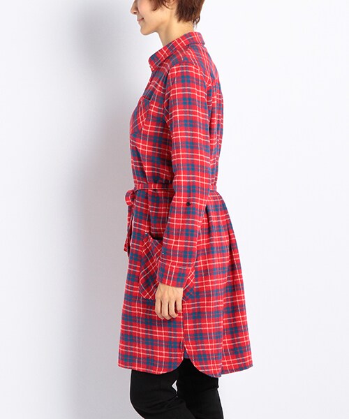 DOUBLE NAME（ダブルネーム）の「ネルチェックシャツコート（ワンピース/ドレス・レディース・ネイビー/レッド/イエロー・FREE）」の4枚目の写真