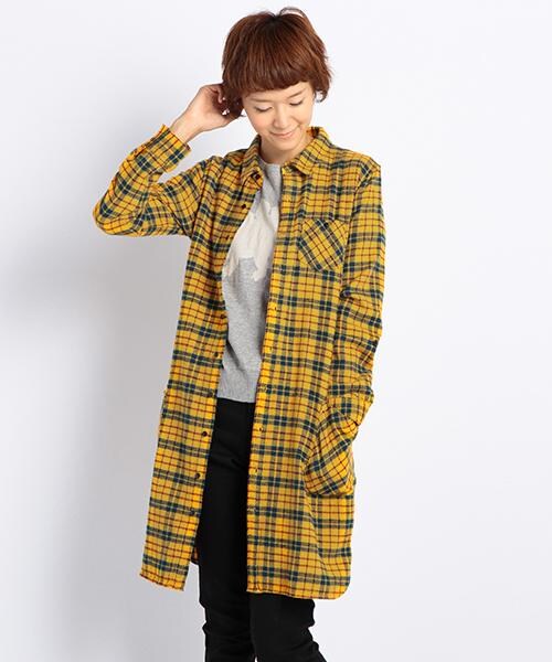 DOUBLE NAME（ダブルネーム）の「ネルチェックシャツコート（ワンピース/ドレス・レディース・ネイビー/レッド/イエロー・FREE）」の2枚目の写真