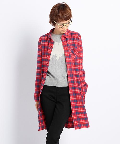 DOUBLE NAME（ダブルネーム）の「ネルチェックシャツコート（ワンピース/ドレス・レディース・ネイビー/レッド/イエロー・FREE）」の3枚目の写真