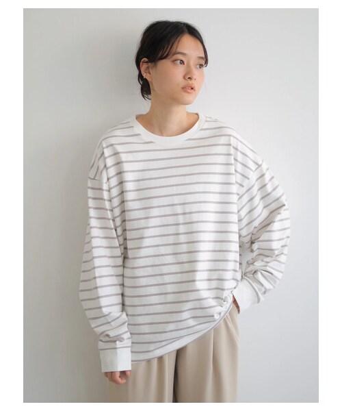 AMERICAN HOLIC(アメリカンホリック)の「コクーンカットBIGプルオーバー(トップス・オフホワイト/ライトグレー/チャコールグレー/サックスブルー/ボーダーネイビー/ボーダーグレー・F)」の1枚目の写真