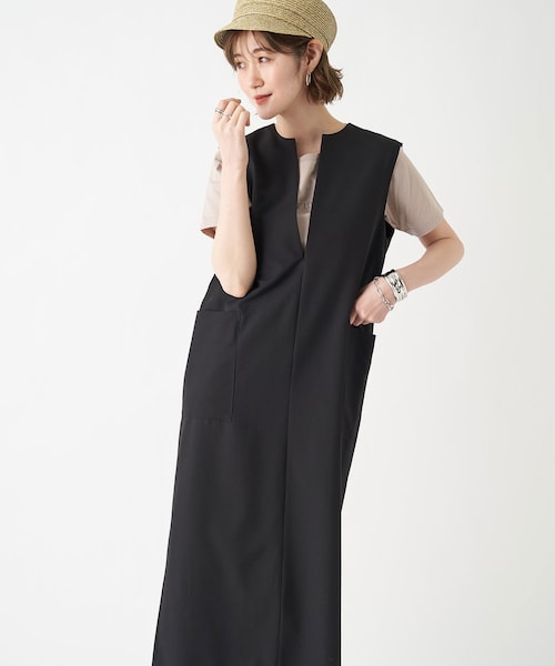 un dix cors（アンディコール）の「《予約》【《上品な着こなしが決まる》手洗い可】スリットネックジャンスカ（ワンピース・レディース・ベージュ/ブルー/ブラック・F）」の3枚目の写真