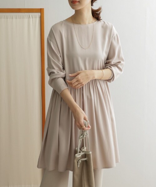 URBAN RESEARCH DOORS(アーバンリサーチドアーズ)の「腰部碎褶中長版洋裝(ワンピース/ドレス・レディース・淺膚色/黑色・one)」の12枚目の写真