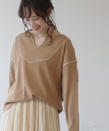OUTLET（アウトレット）の「【WEB限定】ピグメントワッフル深Vプルオーバー（トップス）」
