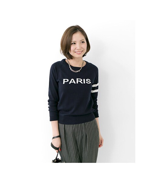 URBAN RESEARCH（アーバンリサーチ）の「PARIS ロゴニット（トップス・レディース・NAVY/GRY/OFF・FREE）」の8枚目の写真