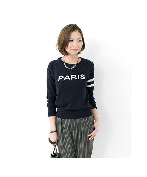 URBAN RESEARCH（アーバンリサーチ）の「PARIS ロゴニット（トップス・レディース・NAVY/GRY/OFF・FREE）」の9枚目の写真