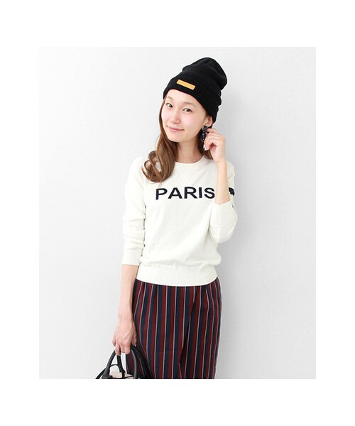 URBAN RESEARCH（アーバンリサーチ）の「PARIS ロゴニット（トップス・レディース・NAVY/GRY/OFF・FREE）」の4枚目の写真