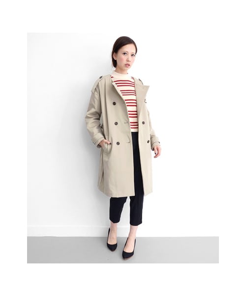 KBF（ケイビーエフ）の「ノーカラートレンチコート（ジャケット/アウター・レディース・L.BEIGE/KHAKI/BLACK・one）」の4枚目の写真