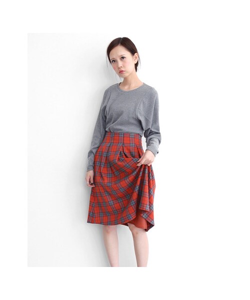 KBF(ケイビーエフ)の「ハイウエストチェックスカート(スカート・レディース・NAVY/YELLOW/RED・one)」の6枚目の写真