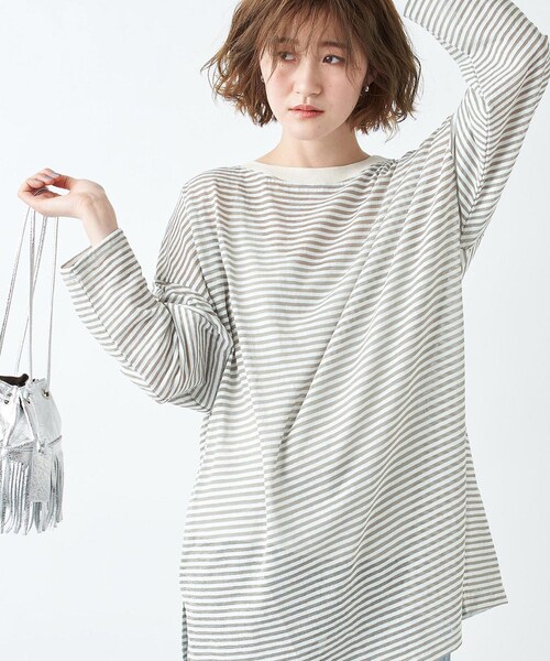 RIVE DROITE（リヴドロワ）の「【《大人のカジュアルコーデに欠かせない》手洗い可】ボーダールーズカットソー（Tシャツ/カットソー・レディース・ネイビー/カーキ・F）」の2枚目の写真