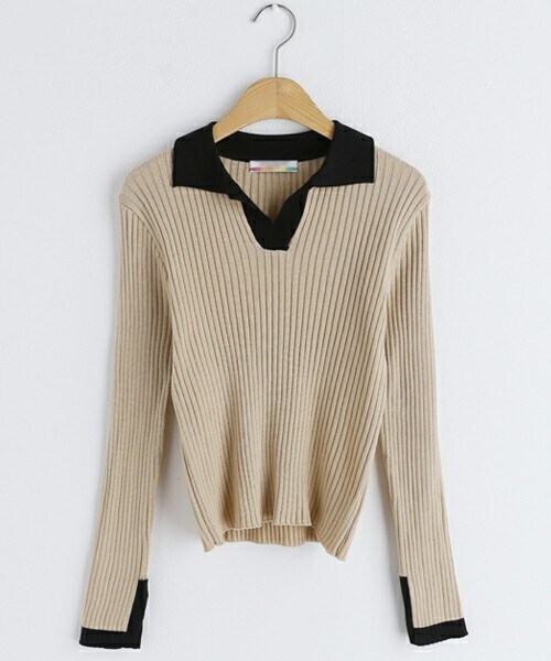 DHOLIC（ディーホリック）の「リブカラー配色ニット（ニット/セーター・レディース・その他/ブルー/グリーン/ベージュ/ブラック・ONESIZE）」の3枚目の写真