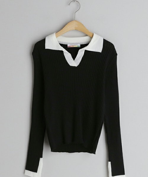 DHOLIC（ディーホリック）の「リブカラー配色ニット（ニット/セーター・レディース・その他/ブルー/グリーン/ベージュ/ブラック・ONESIZE）」の2枚目の写真