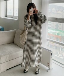 [hellosweety] ボーダーロングスウェットワンピース