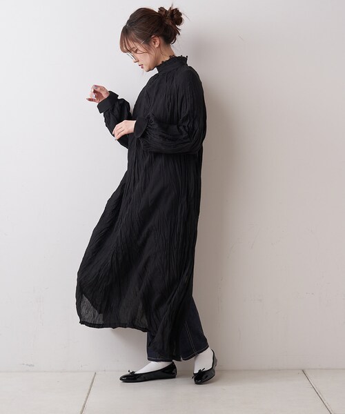 PUAL CE CIN（ピュアルセシン）の「【Du noir】リネンライクワンピース（ワンピース・レディース・ホワイト/ブラック・FREE）」の2枚目の写真