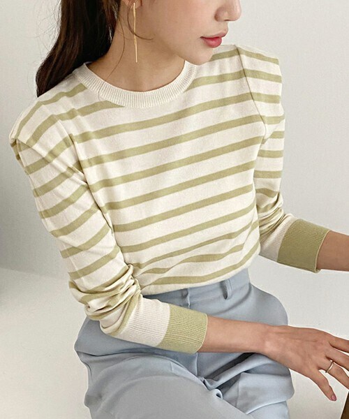 DHOLIC（ディーホリック）の「配色ボーダーパフニット（ニット/セーター・レディース・その他/グリーン・ONESIZE）」の2枚目の写真