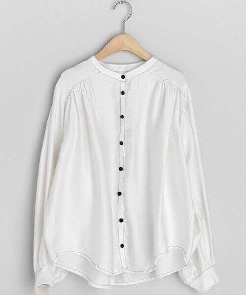 DHOLIC（ディーホリック）の「ステッチバンドカラーブラウス（シャツ/ブラウス・レディース・ピンク/ホワイト・FREE）」の2枚目の写真